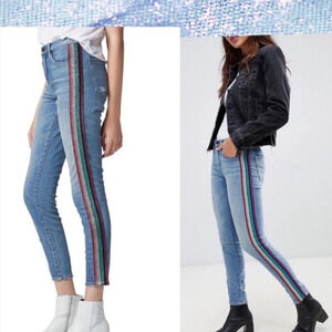 New Blank NYC Glitter Striped Rainbow Skinny The bond jeans mid rise retrograde